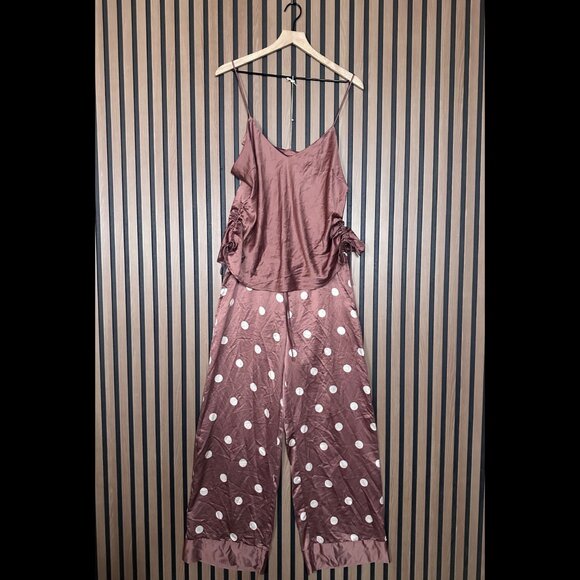 New Bras n Things Sleepwear Set 12 / 6 Women Brown Satin Polka Dot Pajama Outfit - Picture 1 of 9